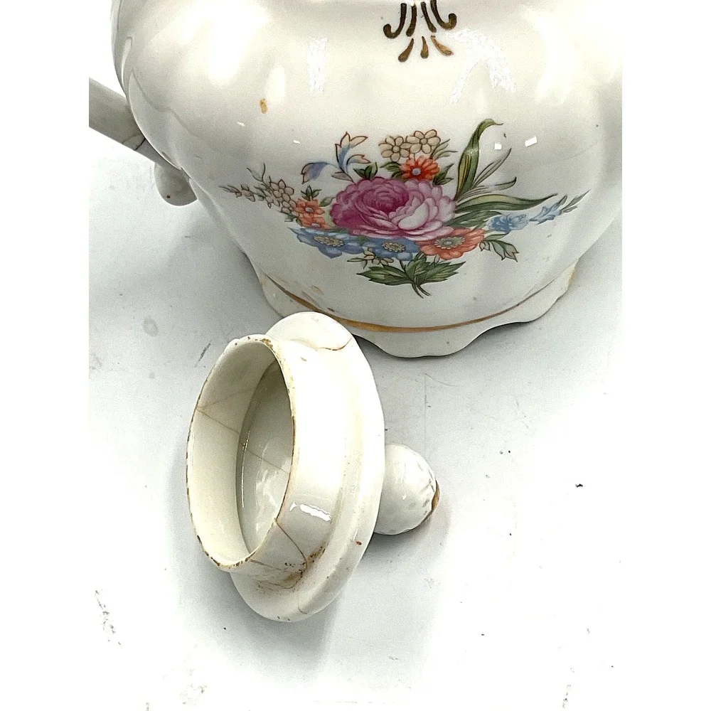 Vintage Porcelain‎ Teapot with Music Box - Floral Design
